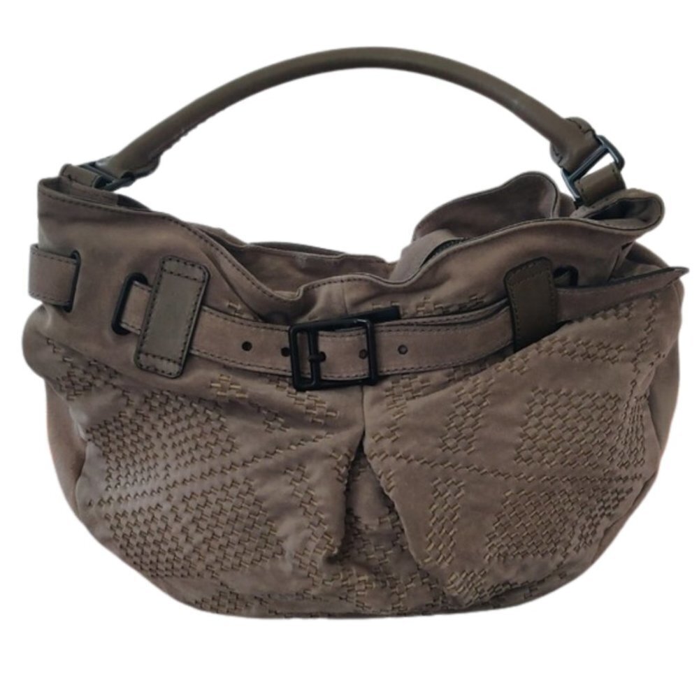 BURBERRY Neutral brown Woven leather and Suede Hobo